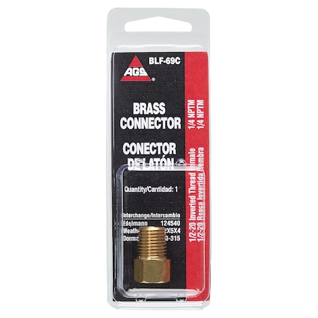 Ags Brass Connector, Female (1/2-20 Inverted), Male (1/4-18 NPT), 1/card BLF-69C